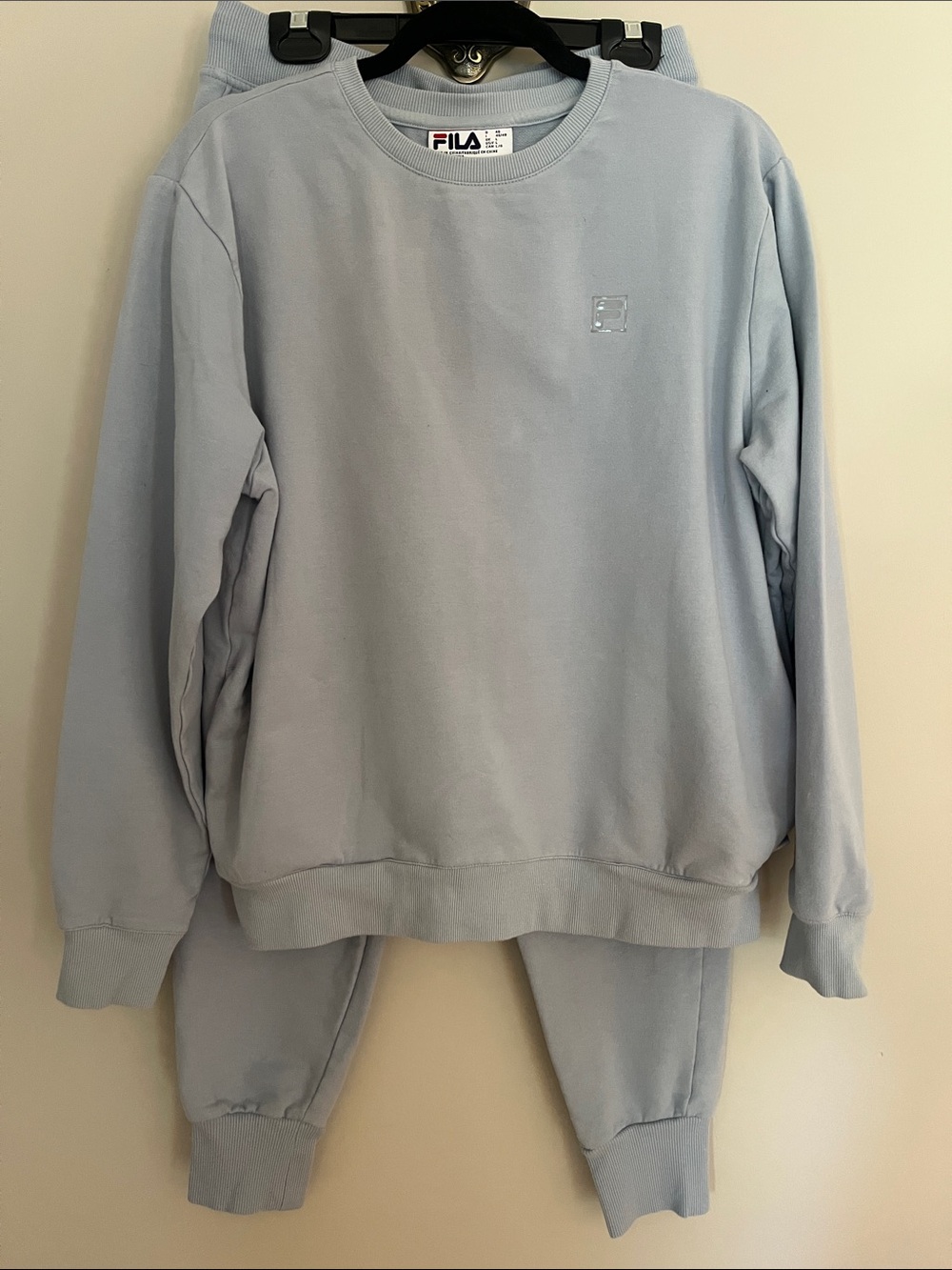 FILA Pale Blue Crewneck Sweatshirt (Large) and Joggers (Small) Set